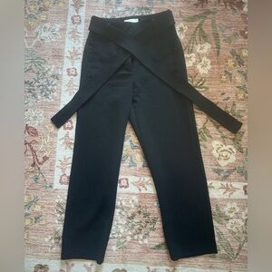 Aritzia Wilfred Tie Front Cropped Black Pant Trouser Crepe